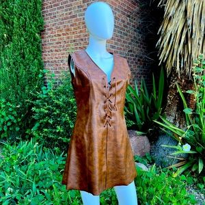 1960s Sue Brett leather lace up dress